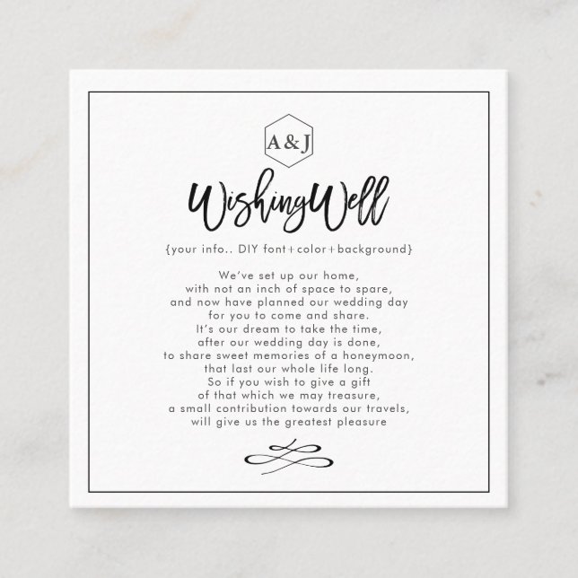 Carte De Visite Carré Chic+Moderne Mariage de script Wishing Well Cards (Devant)