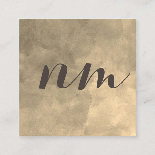 Carte De Visite Carré Chic Monogram Sepia Arrière - plan (Devant)