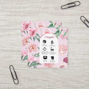 Carte De Visite Carré Chic rose Boho Tropical Bohème Aquarelle Bohème Fl