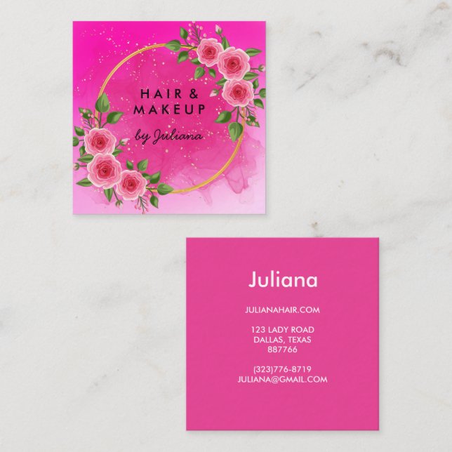 Carte De Visite Carré Chic Rose Frame Floral Blush Rose Business (Devant / Derrière)