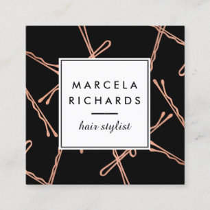 Carte De Visite Carré Chic Rose Gold Bobby Pins Coiffeur Styliste Salon 