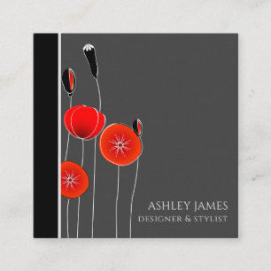 Carte De Visite Carré Chic tendance moderne Rouge Floral Designer Stylis