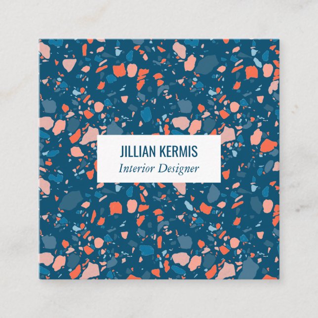 Carte De Visite Carré Chic terrazzo élégant rose bleu (Devant)