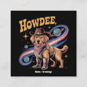 Carte De Visite Carré Chien de l'espace cow-boy drôle Retriever doré occ