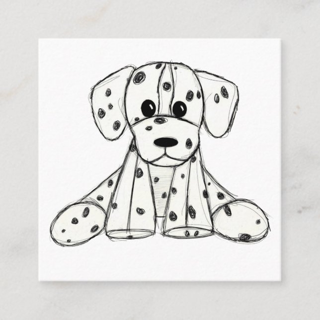 Carte De Visite Carré Chien en dalmate dessin simple noir (Devant)