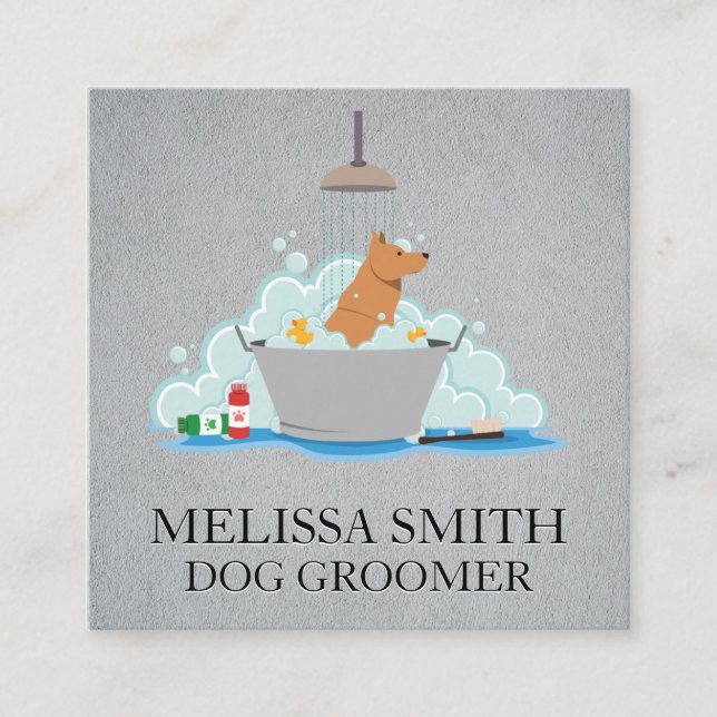 Carte De Visite Carré Chien Groomer | Laver le chien (Devant)