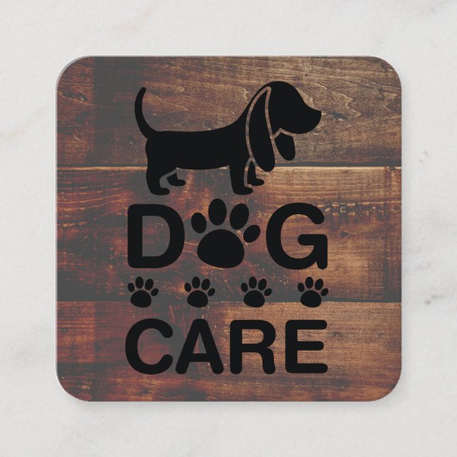 Carte De Visite Carré Chien Groomer | Soins des chiens | Pâtes | Bois (Devant)