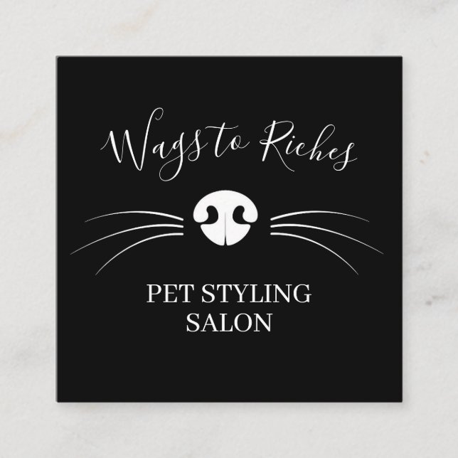 Carte De Visite Carré Chien Grooming Service pour animaux Noir (Devant)