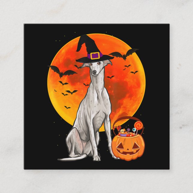 Carte De Visite Carré Chien Halloween Greyhound Jack-o'-lantern Citrouil (Devant)
