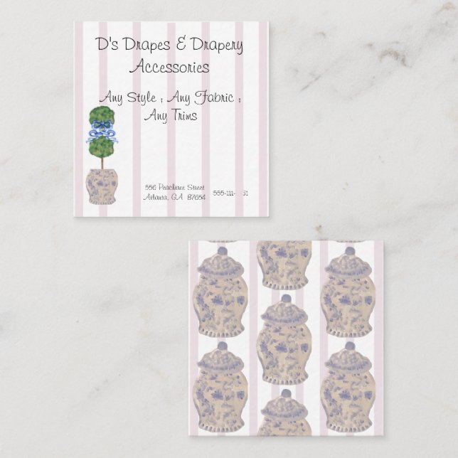 Carte De Visite Carré Chinoiserie rose Ginger Jar Jars Topiary Carré B (Devant / Derrière)