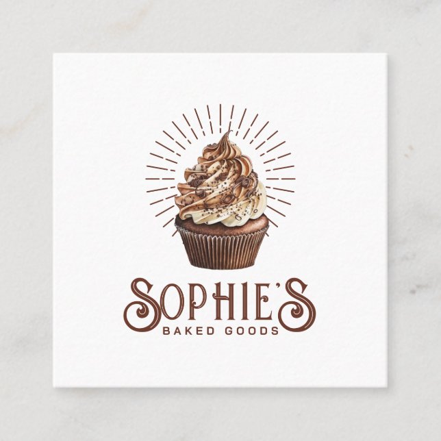 Carte De Visite Carré Chocolat Brown boulangerie boulangerie Cupcake Log (Devant)