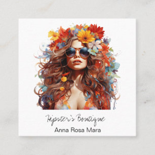 Carte De Visite Carré *~* CHUTE AP57 QR Fleurs Boho Cheveux Hippie Dame