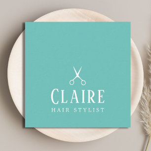 Carte De Visite Carré Ciseaux bleu blanc minimaliste