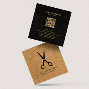 Carte De Visite Carré Ciseaux de Salon de Coiffure/Coiffeur Faux Kraft C