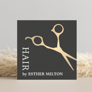 Carte De Visite Carré Ciseaux en or faux élégant moderne pour coiffeur