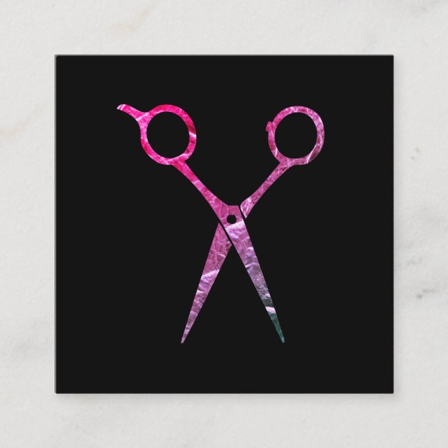 Carte De Visite Carré Ciseaux roses de Grunge Moderne (Devant)