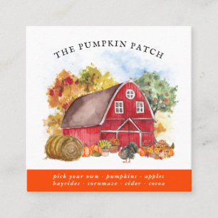 Carte De Visite Carré Citrouille Patch Family Farm Rustic Grange Automne
