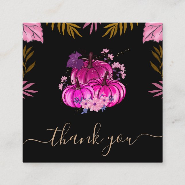 Carte De Visite Carré Citrouille rose glamour Thanksgiving Merci migre (Devant)