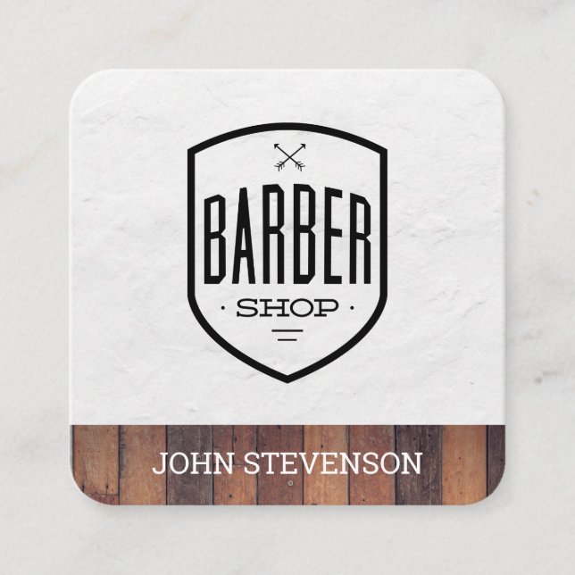 Carte De Visite Carré Classique | Barber Shop | Découpe en bois (Devant)