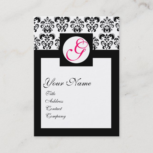 Carte De Visite CARRÉ CLASSIQUE DAMASK MONOGRAM, fuchsia rose (Devant)