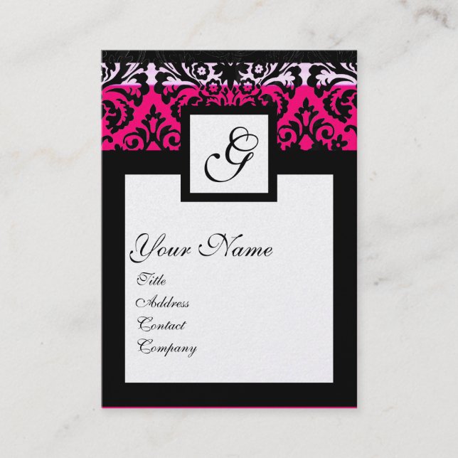 Carte De Visite CARRÉ CLASSIQUE DAMASK MONOGRAM noir blanc or (Devant)