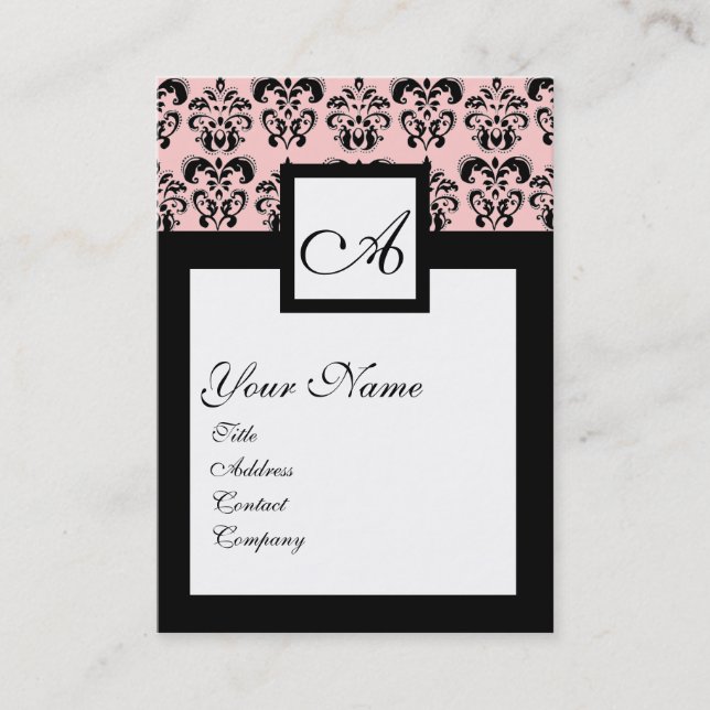 Carte De Visite CARRÉ CLASSIQUE DAMASK MONOGRAM, rose (Devant)
