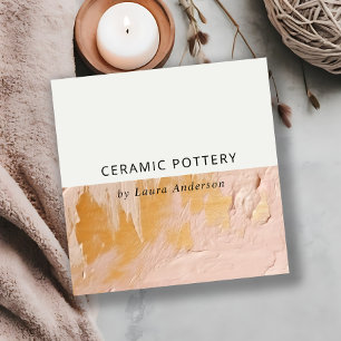 Carte De Visite Carré Classy Bush Pink Gold Paint Texture QR Code