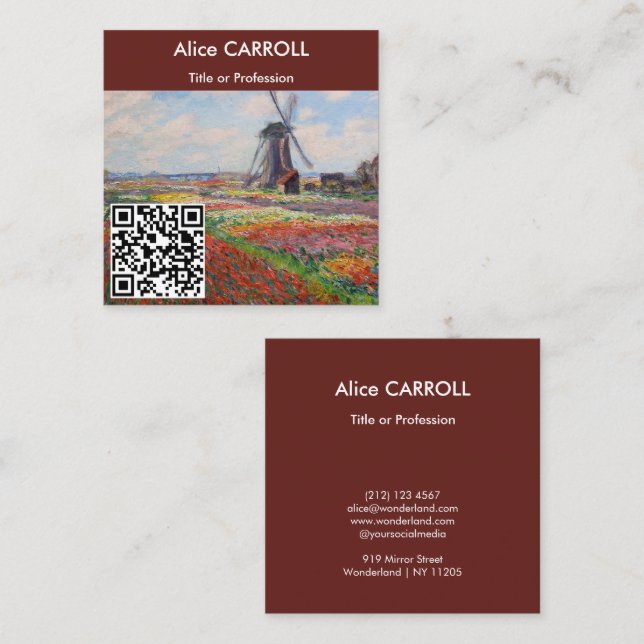 Carte De Visite Carré Claude Monet - Field of Tulips, Hollande - QR Code (Devant / Derrière)