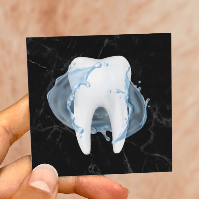 Carte De Visite Carré Clinique dentaire Dentist Tooth Water Splash Marbl (Créateur téléchargé)