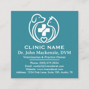 Carte De Visite Carré Clinique vétérinaire minimaliste Soins pour animau