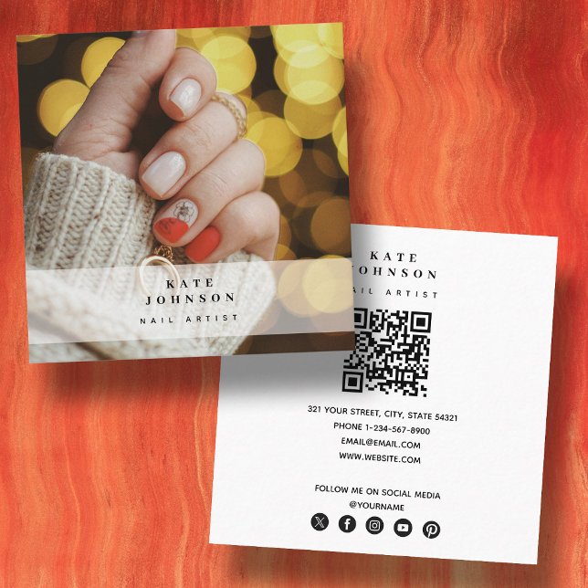 Carte De Visite Carré Clou Artiste Beaty Salon Manicure Photo Carré (Nail Artist Beaty Salon Manicure Photo Square Square Business Card)