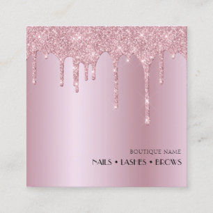Carte De Visite Carré Clous de maquillage en Parties scintillant rose pâ