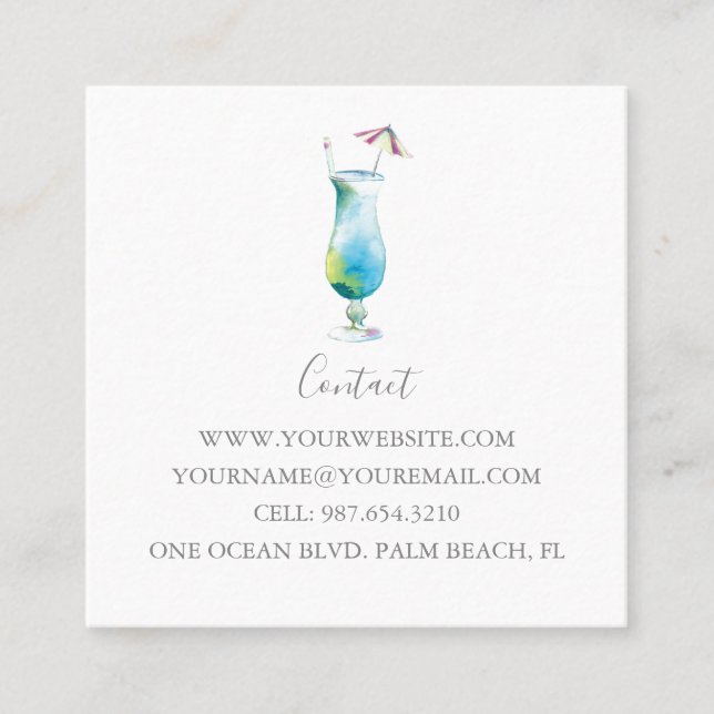 Carte De Visite Carré Cocktail tropical Blue Hawaii (Devant)