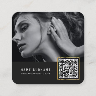 Carte De Visite Carré code barre chic moderne scannable QR code photo