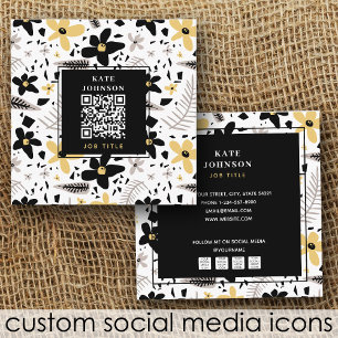 Carte De Visite Carré Code QR Abstrait moderne gris jaune noir