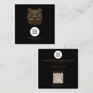 Carte De Visite Carré Code QR Barbershop Bronze Bear Professionnel