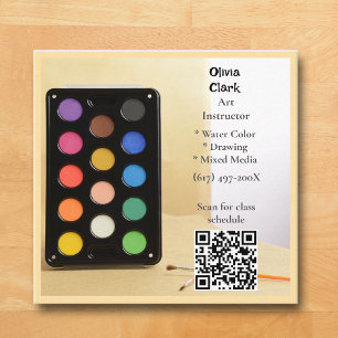 Carte De Visite Carré Code QR Beige Professeur d'art Éducateur Enseignan