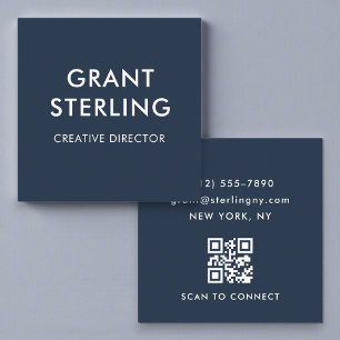Carte De Visite Carré Code QR bleu marine Typographie simple et minimali