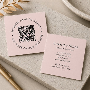 Carte De Visite Carré Code QR   Blush Pink Modern Professional