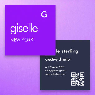 Carte De Visite Carré Code QR Bold Minimal Moderne Violet Bleu