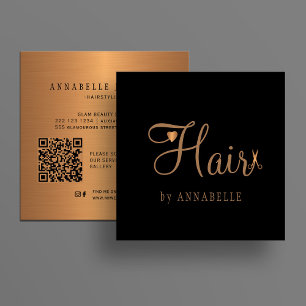 Carte De Visite Carré Code QR coiffeur professionnel or noir