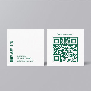 Carte De Visite Carré Code QR consultant vert blanc gras moderne propre
