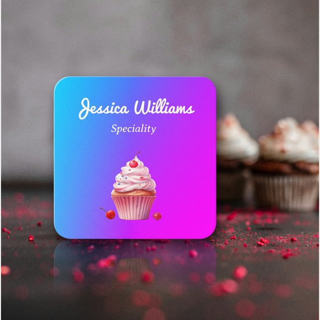Carte De Visite Carré Code QR Cupcake Baker boulangerie chef léger dégra (Hologram design with QR code for Cupcake home bakery Square Business Card)