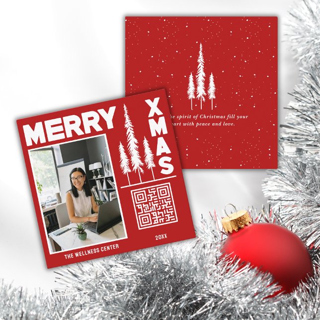Carte De Visite Carré Code QR de Joyeux rouges et blancs (Transform your business card with a festive holiday design that reflects your spirit! Order now!)