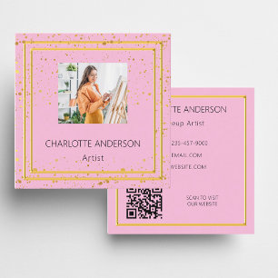 Carte De Visite Carré Code QR de l'élégante photo en or rose