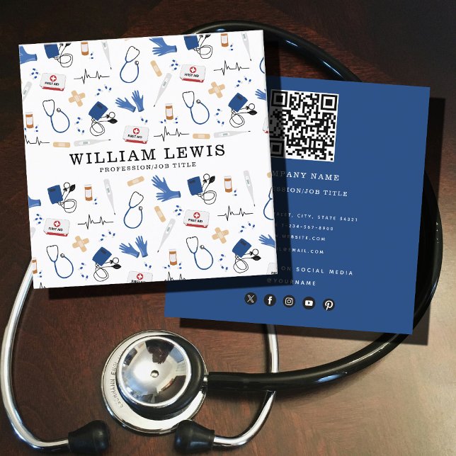 Carte De Visite Carré Code QR de l'infirmière Médicale moderne (Modern Medical Doctor Nurse QR Code Square Business Card)