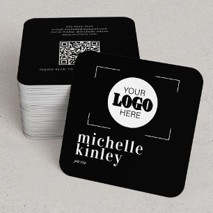 Carte De Visite Carré Code QR de logo personnalisé moderne noir