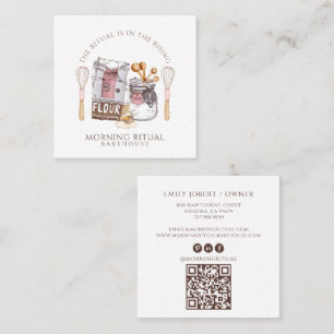 Carte De Visite Carré Code QR de pâtissier artisan aquarelle Dessert Tra