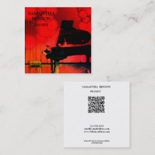 Carte De Visite Carré Code QR de professeur de musique pianiste vintage