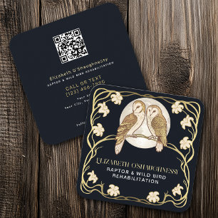 Carte De Visite Carré Code QR de réhabilitation de rapaces Art Nouveau
